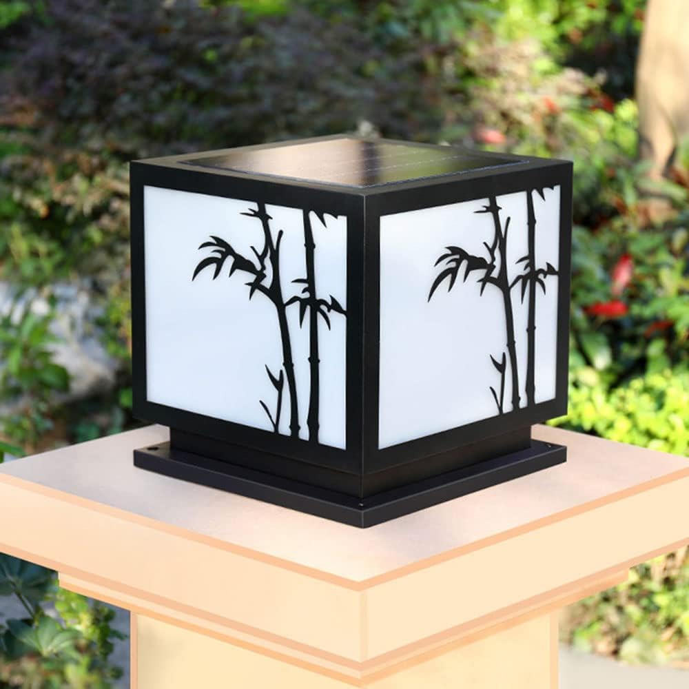 Classic Square Column Black Solar Lantern Light Column Table Lamp Outdoor Waterproof Lawn Outdoor Light for Post IP54 Waterproof Patio