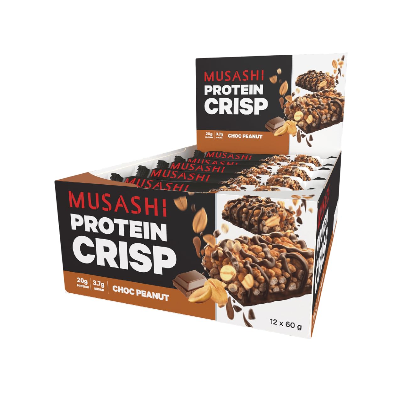 Musashi Crisp Chocolate Peanut Protein Bar 60 g, 12 Pack