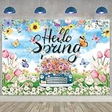 Telón de fondo de primavera, colorido, floral, mariposa, tulipán, flor,...