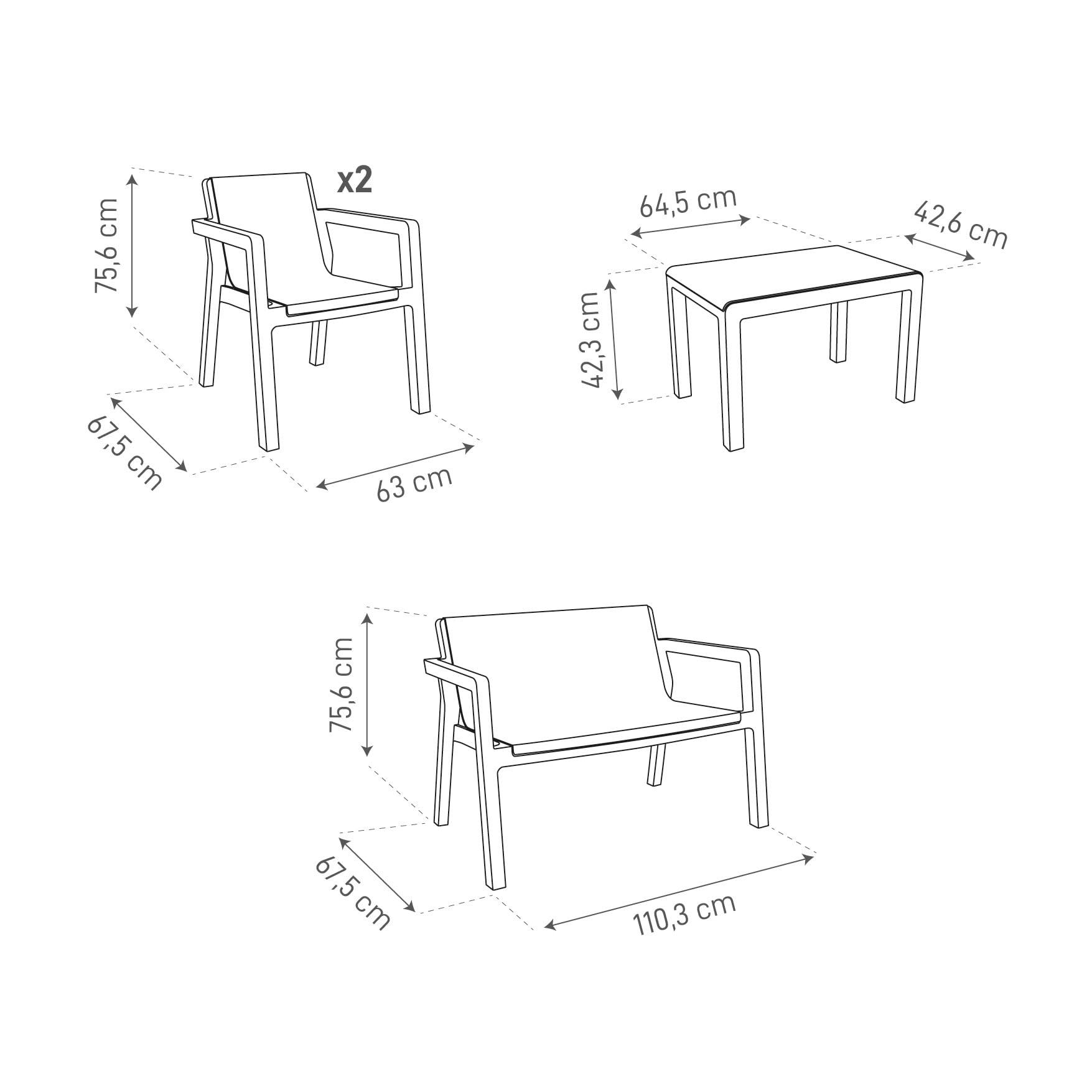 Toomax Set Salotto da giardino Riviera 4 posti grigio tortora, in polipropilene effetto juta, 2 poltrone con schienale ergonomico, divanetto da 2 posti e tavolo, ideale per terrazzi e spazi esterni