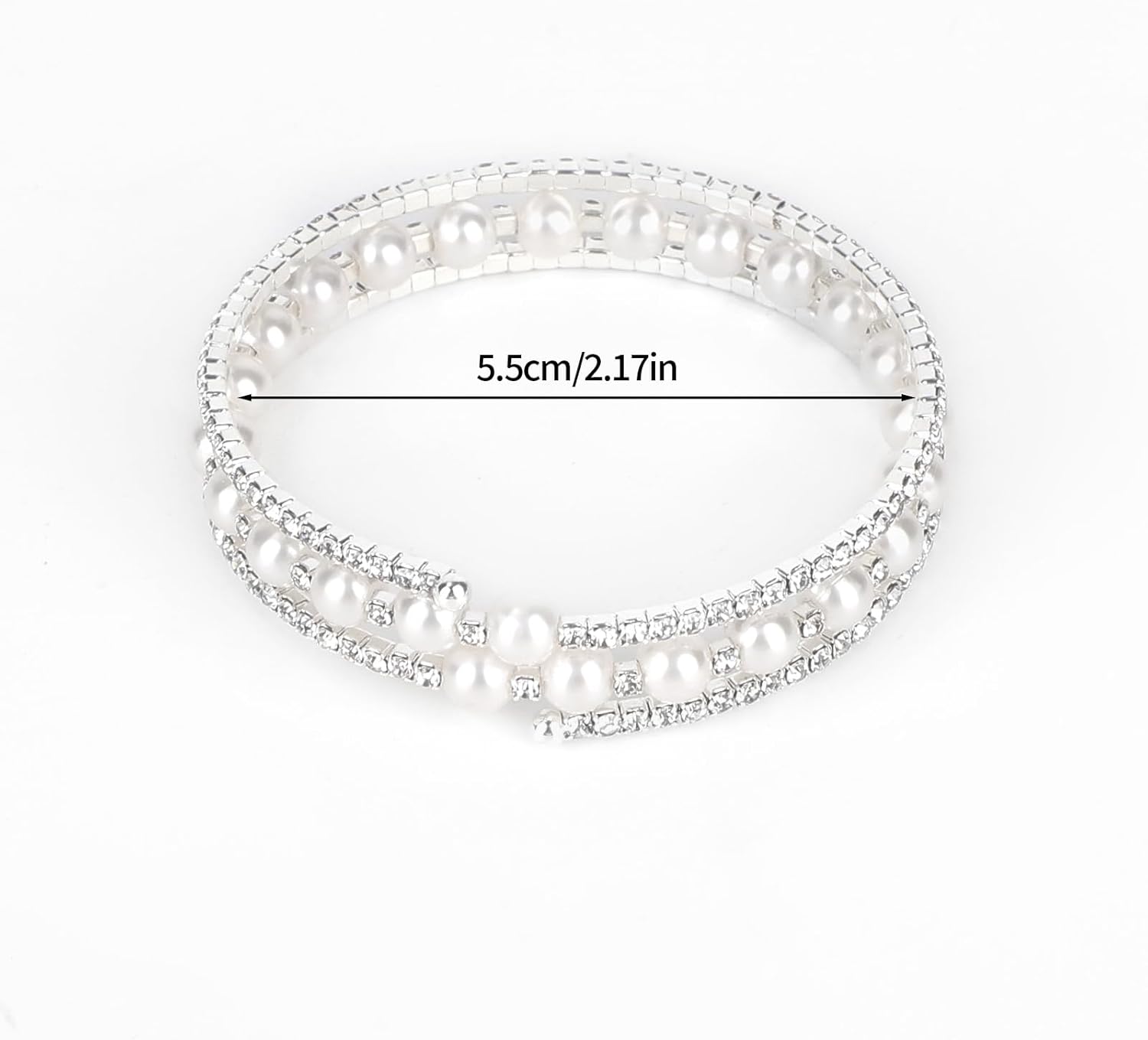 Imitation Pearl Stretchy Bracelet, White Multilayer Rhinestone Bangle Elastic Cuff Bracelet Stackable Dainty Wedding Jewelry for Women Brides Party Proms - Image 2