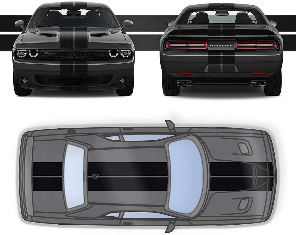 Dual 8" Racing Stripes Air Release Self Healing Vinyl fits Dodge Challenger 2008 to 2022