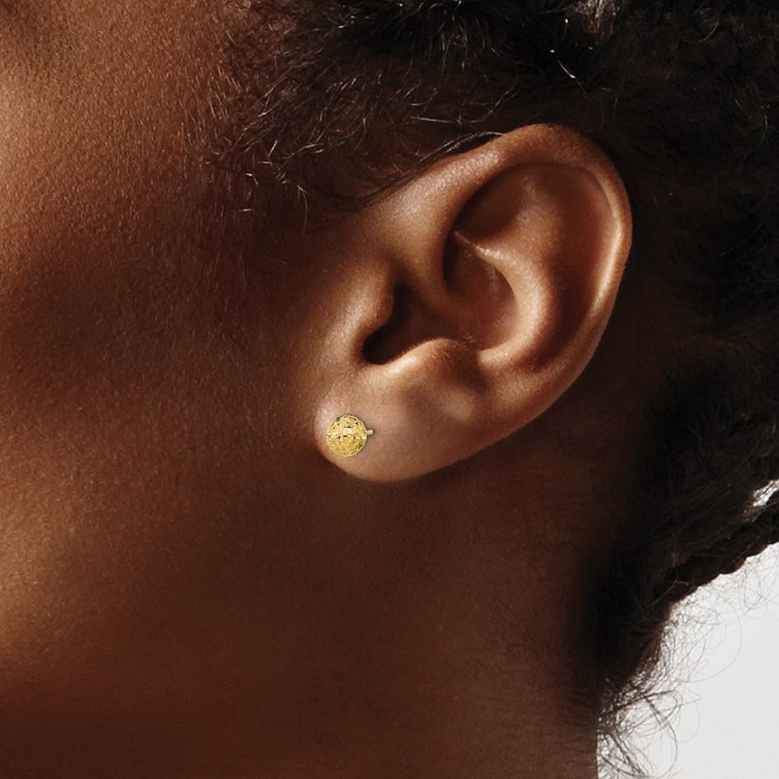 14k Solid Yellow Gold 6mm Sparkle-Cut Ball Post Earrings 6x6mm Wide Ball Earring for Women