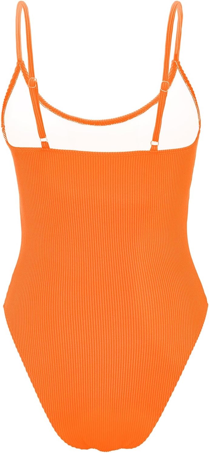 American Trends One Piece Swimsuit Women Ribbed Tummy Control Bathing Suit Sexy Swimsuit for Women Orange XL - Image 4