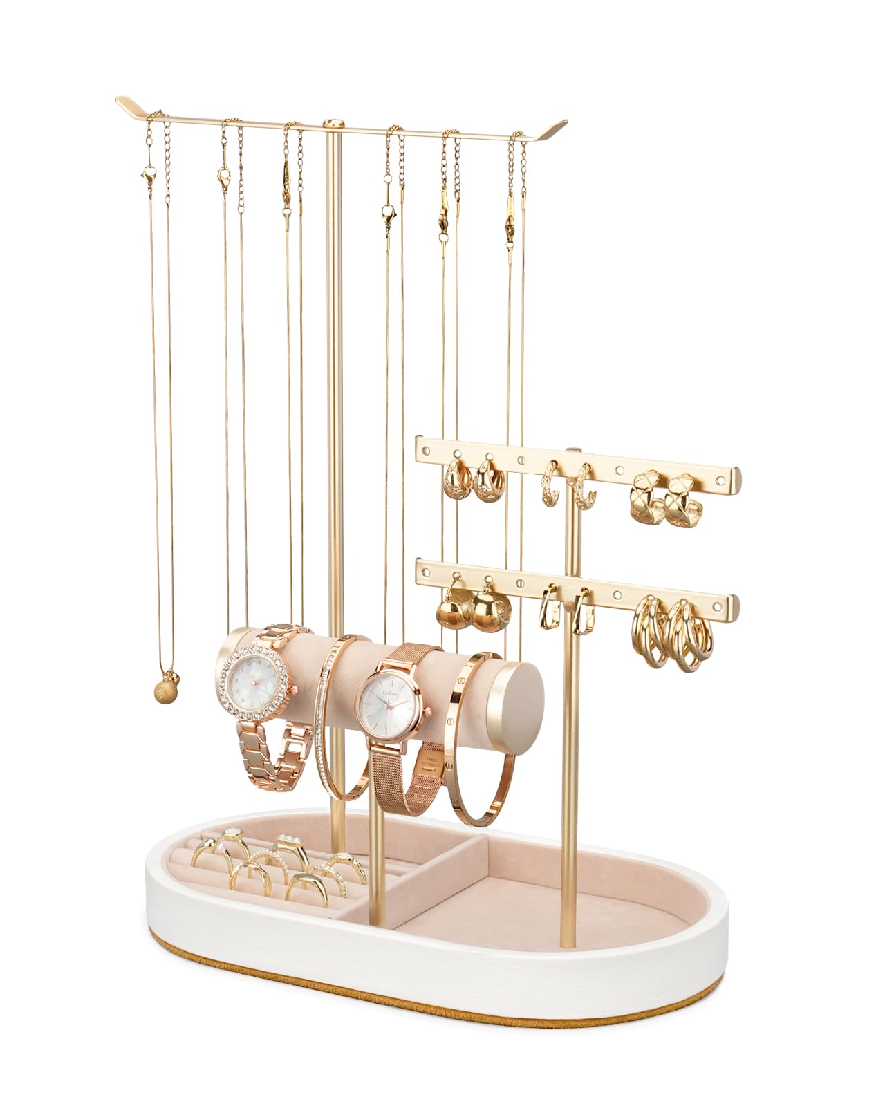 ChuStory Jewelry Stand Organizer with Velvet Bracelet Holder, Jewelry Holder for Women, White Necklace Organizer