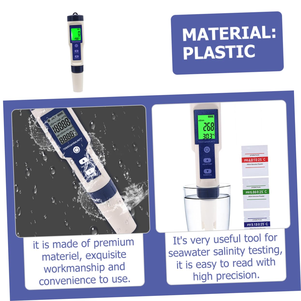 Generico Metro Sale Marino Kit per Il Test dell'Acqua della Piscina Fish Tank Portatile Tester Digitale Acquario Portatile Piscina Rifrattometro Digitale Tester e Misuratore