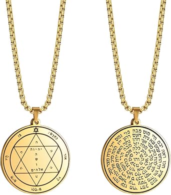 VASSAGO Key of Solomon Seals Necklace Engraved with 72 Names of God Pendant Spiritual Protection Amulets for Men Women