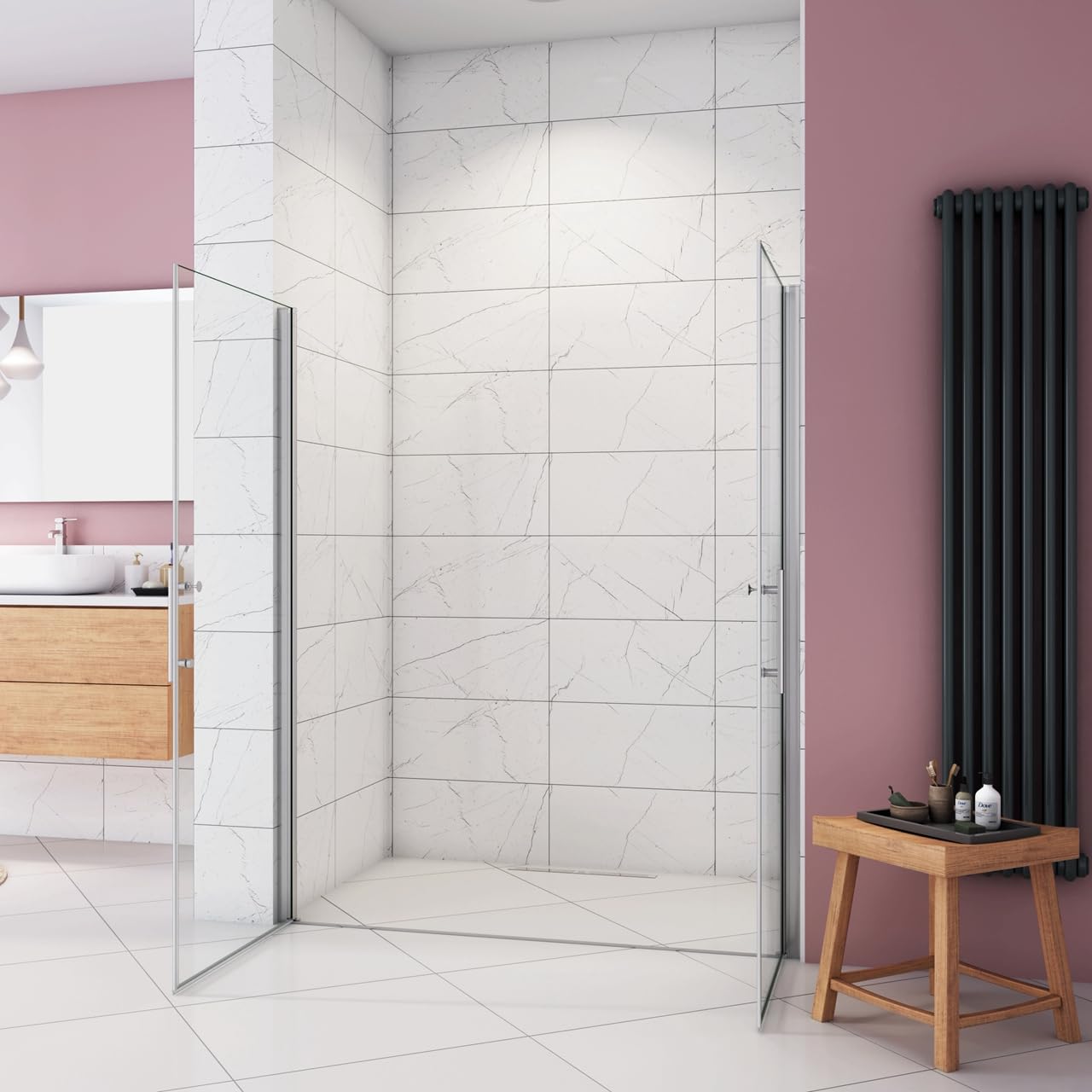 Box Doccia per Nicchia 185 cm Doppia Porta Battente Saloon Vetro Temperato 6 mm Anticalcare Larga 150 cm（80+76：1478-1518 mm)