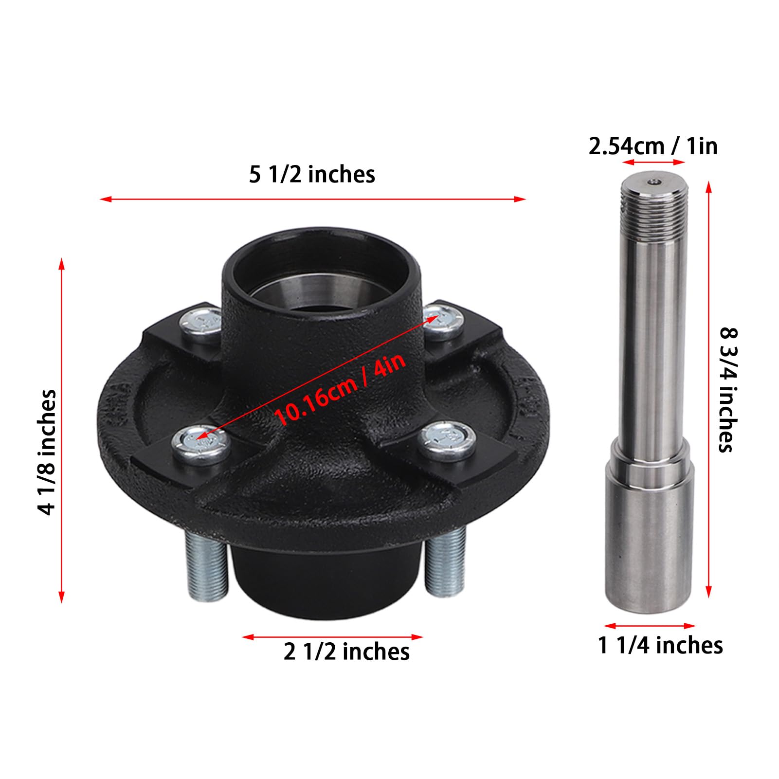 Qqmora 16 PCS Trailer Axle Kit, Trailer Hub Spindle, Metal Trailer Axle Kit, 2000 lbs, Trailer Idler Hub Round BT8 Spindle for Cargo Boat Trailer Spindle