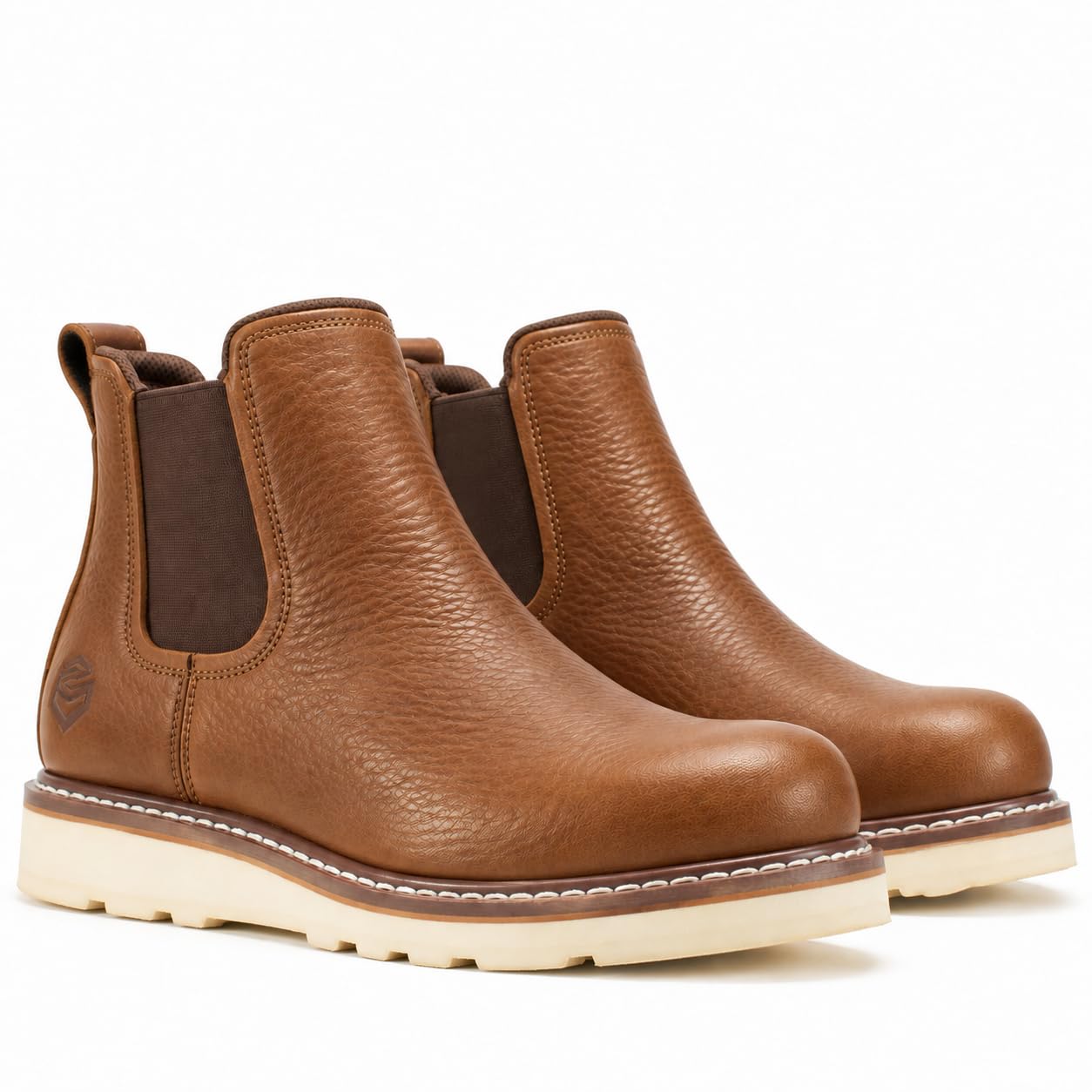 SUREWAY Men's 6-Inch Slip-On Chelsea Work Boots, Soft Toe Leather Boots