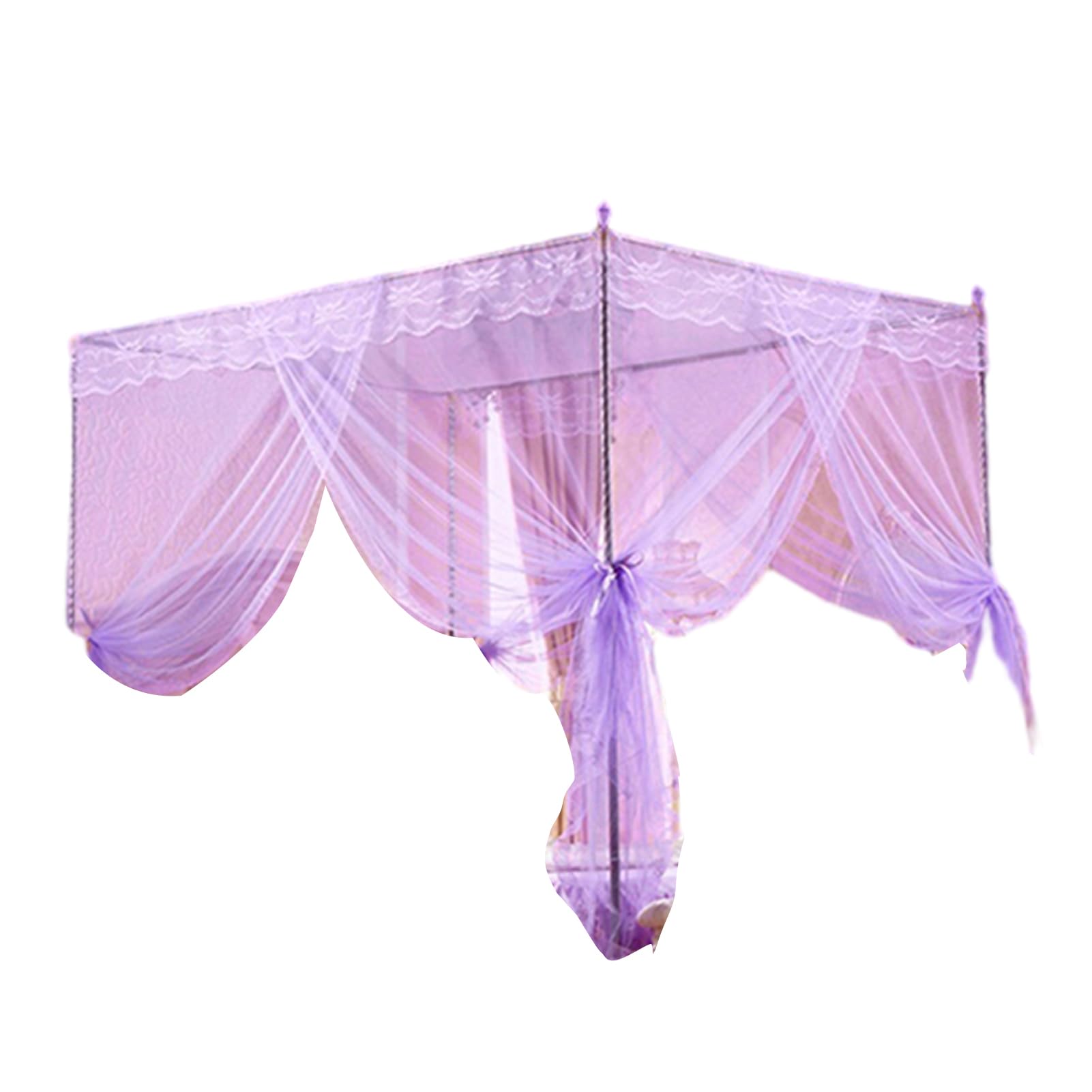 Mosquito Net, Romantic Princess Lace Canopy Mosquito Net No Frame for Twin Full Queen King Bed Purple Full