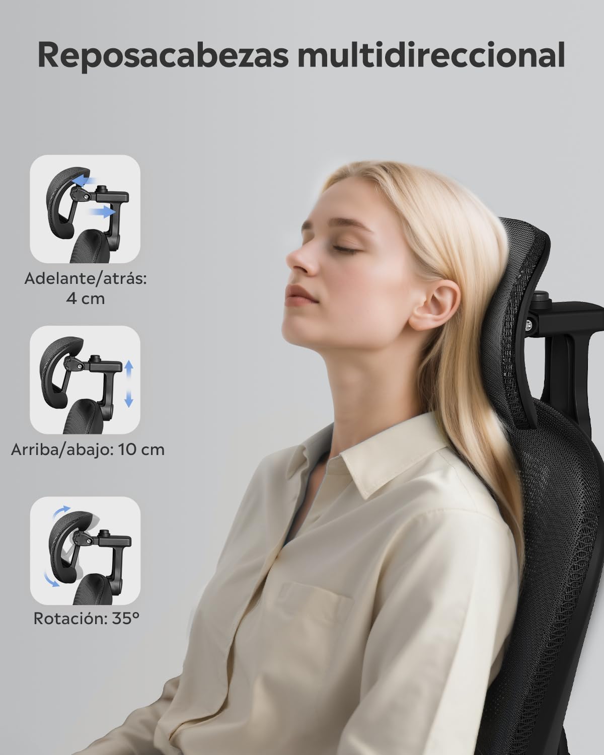 DEVAISE Silla de Oficina Ergonómica, Silla Ergonomica Escritorio con Reposacabezas 3D Ajustable, Reposabrazos Regulables, Respaldo Transpirable y Soporte Lumbar para Home Office, Negro