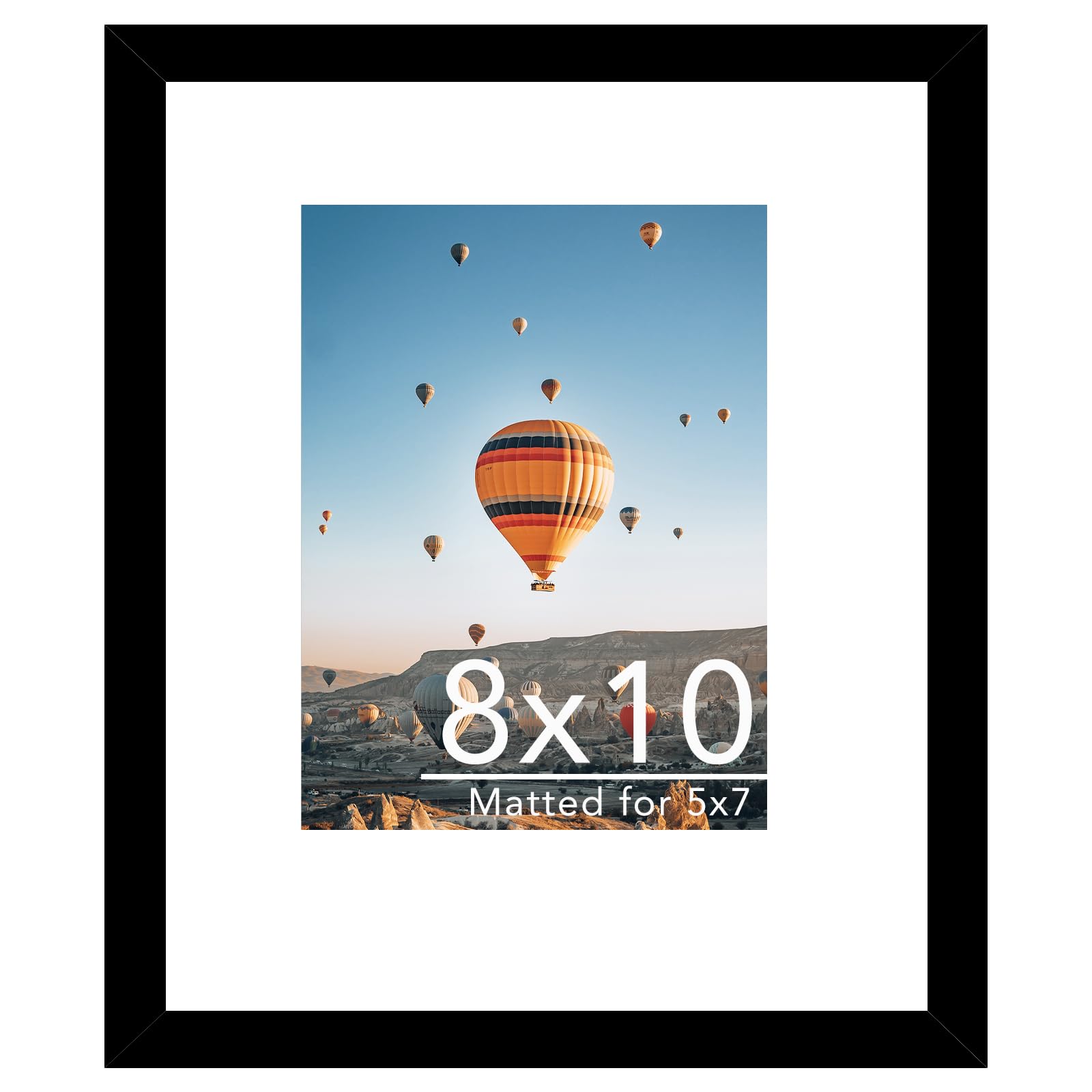 8x10 Picture Frame Black with 5x7 Mat for Wall Hanging or Tabletop, Display Photo 5x7 with Mat or 8x10 without Mat, 8 by 10 Wall Gallery Poster Photo Frame with Shatter Resistant Plexiglass, Black