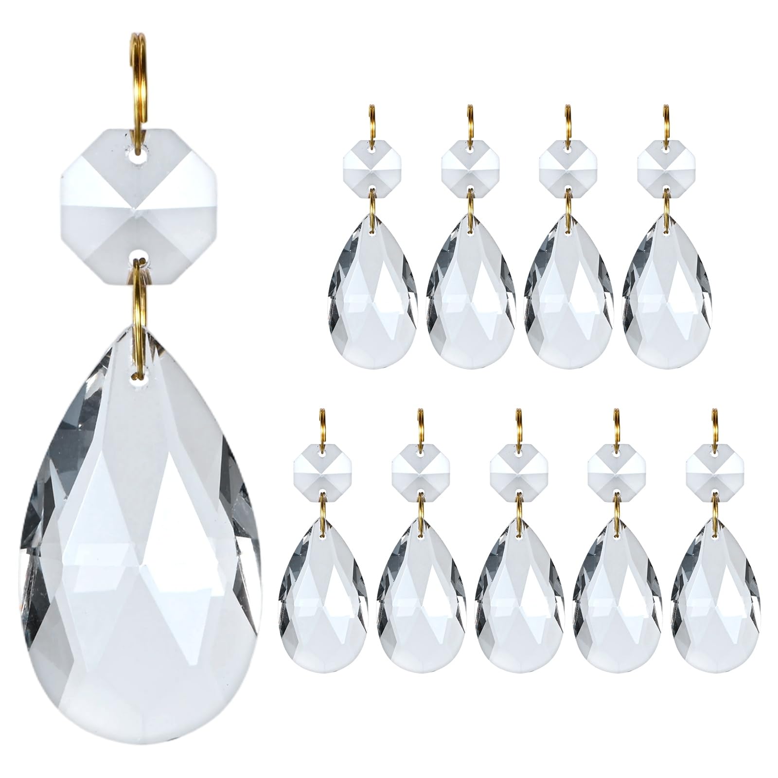 M METERXITY 10PCS Crystal Suncatcher 1 Teardrop Prisms Pendants Ornament, 38mm Chandelier Hanging Crystal Sun Catcher Beads for Home Garden Windows Wedding DIY Decoration [EP Grey]