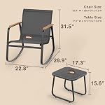 Ahomly 3 Pieces Patio Furniture Set Textilene Fabric Outdoor Patio Rocking Bistro Set with Wooden Armrests and Coffee Table for Lawn, Porch, Balcony, Poolside, Black