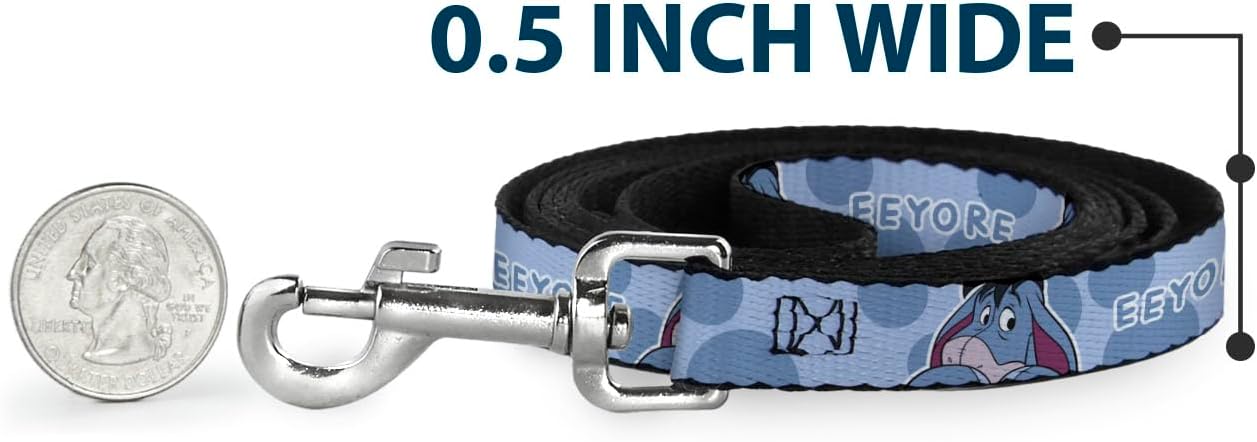 Disney Pet Leash, Dog Leash, Winnie The Pooh Eeyore Text and Expression Close Up Dot Blues, 6 Feet Long 1.0 Inch Wide