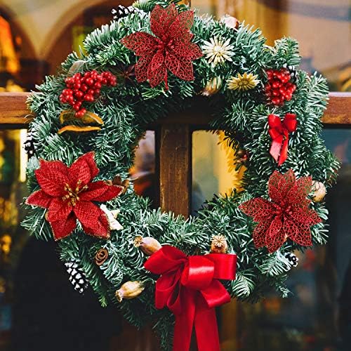 TUPARKA 30 Pcs Artificial Red Christmas Poinsettia Flowers and Holly Berries for Christmas Tree Ornaments Decorations, Christmas Flowers Wreath Decorations Holiday Seasonal Crafts Supplies