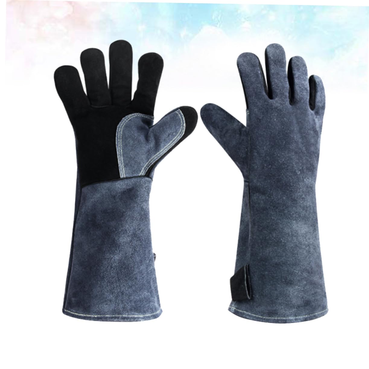 Hitzebeständige Leder Grillhandschuhe 1 Paar, Schwarz, mit Schutz