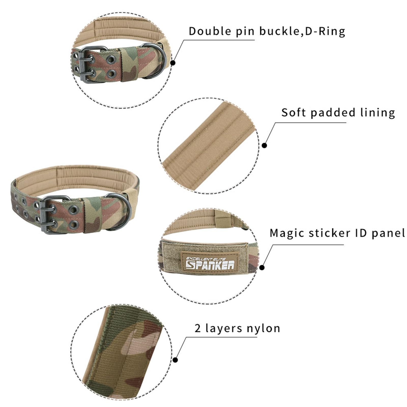 EXCELLENT ELITE SPANKER Militär-Hundehalsband – Mit D-Ring, Verstellbar, Für Große Hunde