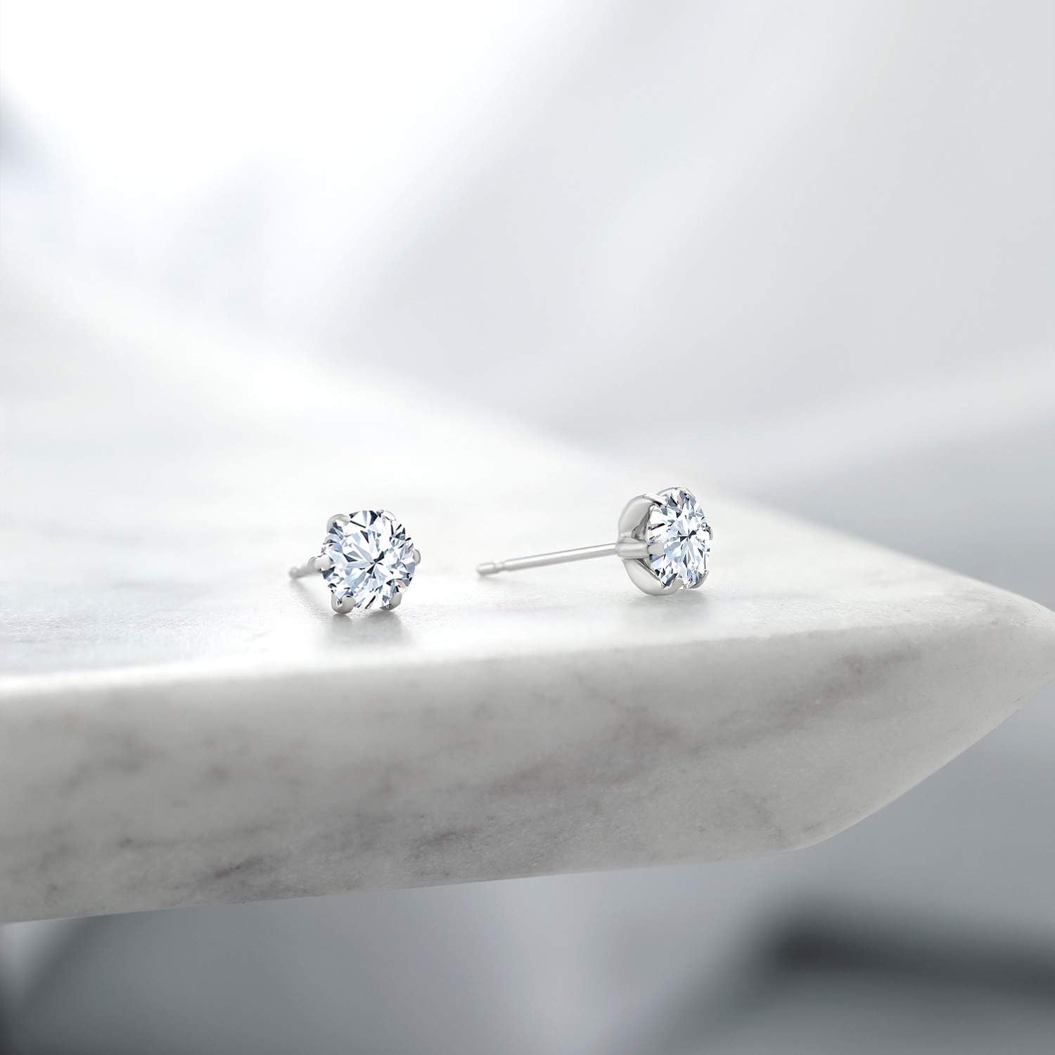 Gem Stone King Pure PT900 Platinum 900 6 Prong 5MM Round White Zirconia Stud Earrings For Women Men | 1.50 Cttw | Round 5MM