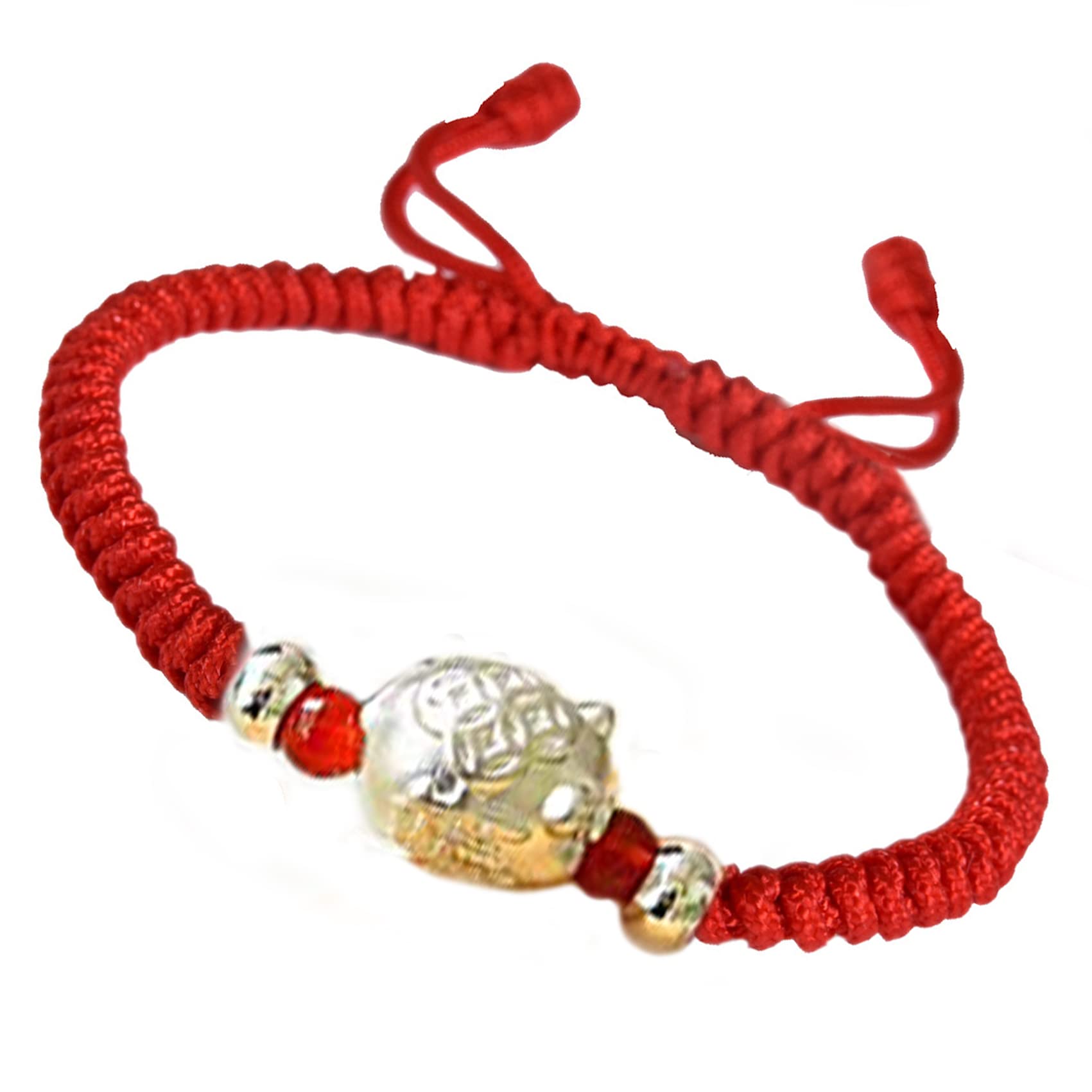 Pulsera de Riqueza Feng Shui Pulsera de Hilo Rojo Pulsera de Plata con Dije de Cerdo del zodíaco Pulsera Budista Hecha a Mano Amuleto Pulsera de la Suerte roja Ajustable Talismán para Dinero de