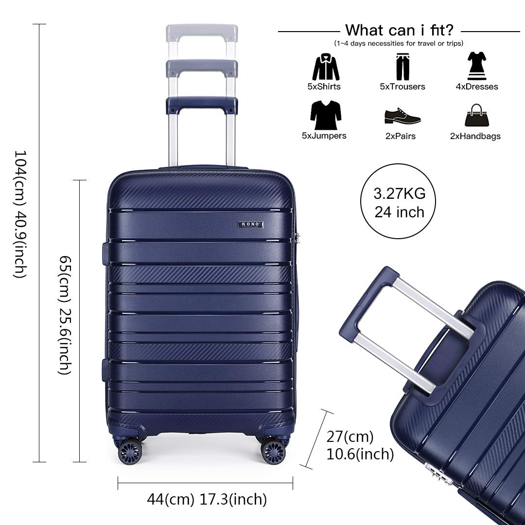 KONO Valigia Media 65cm Rigida in Polipropilene Trolley Valige con TSA Lucchetto e 4 Ruote, Marina Militare