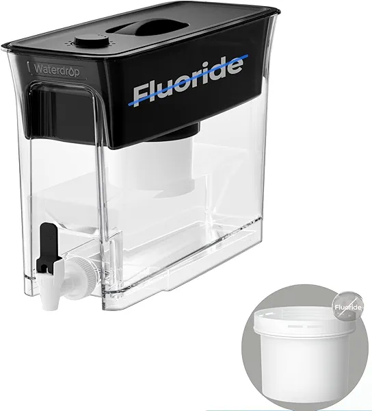 Waterdrop Large Water Filter Dispenser, Reduces 90%+ Fluoride, Chlorine and More, 150-Gallon Long-Life, 35-Cup, BPA Free, Black (with 1 Filter)