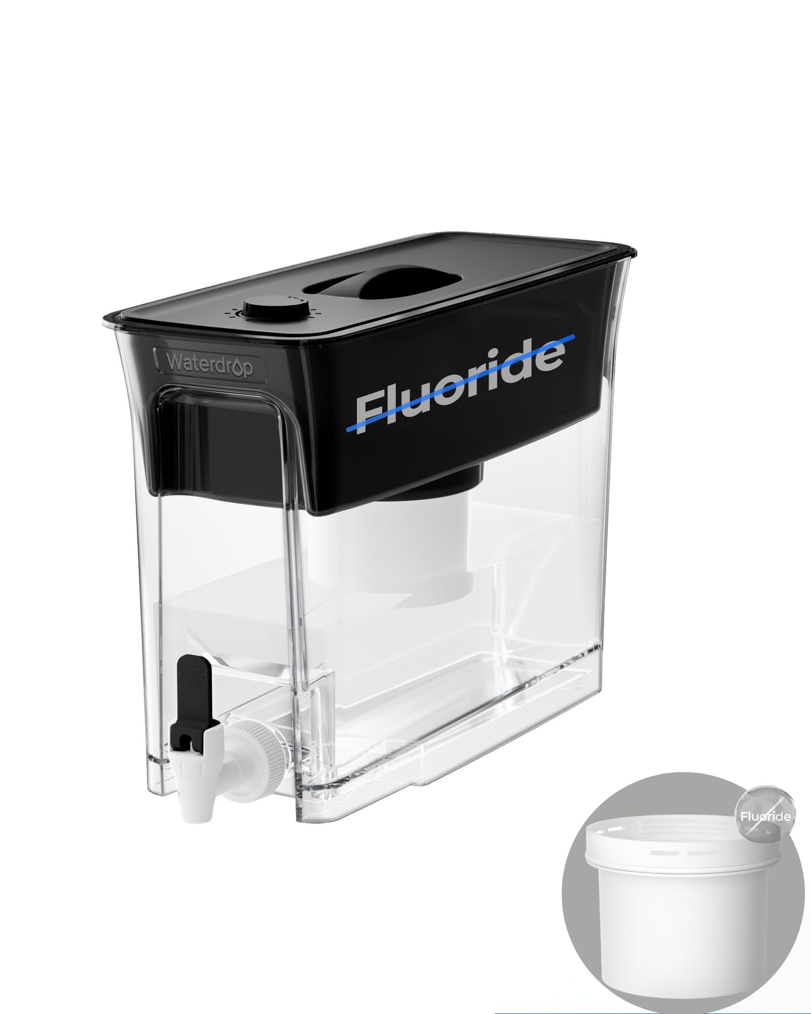 Waterdrop Large Water Filter Dispenser, Reduces 90%+ Fluoride, Chlorine and More, 150-Gallon Long-Life, 35-Cup, BPA Free, Black (with 1 Filter)