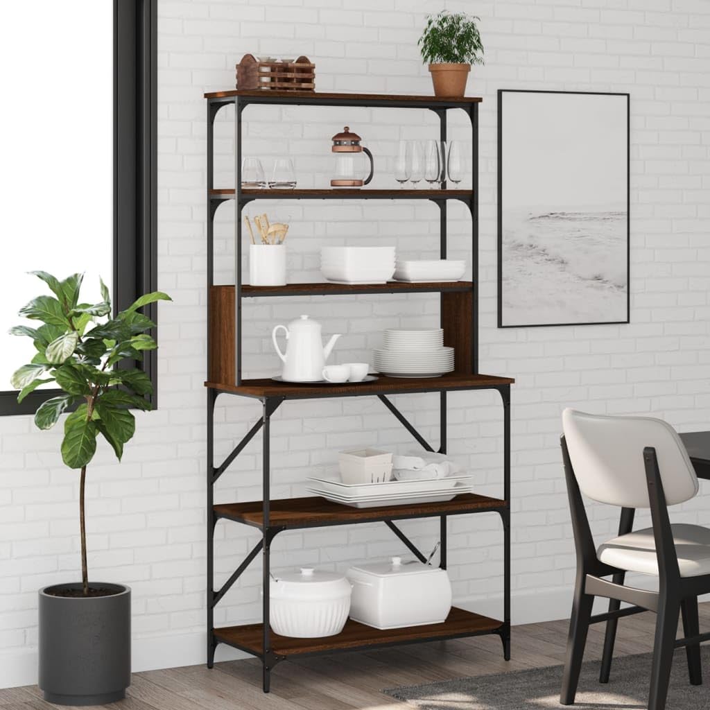 Solivagant Bäckerregal 6 Fächer Braun Eichen-Optik 90x40x180 cm, Küche Esszimmer,Küchenhelfer -utensilien,Küchenorganizer,Küchenutensilienhalter -ablagen, 27.93 kg-834224