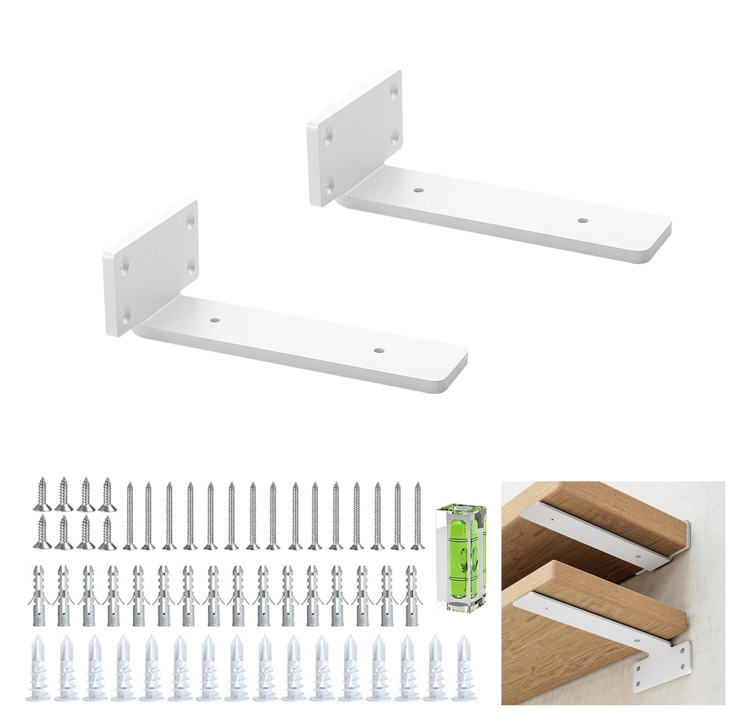 Escuadras Para Estanterias De Alta Resistencia De 15 Cm/6 Pulgadas, 5 Mm De Grosor, Paquete De 2 Ocultos Flotantes, Soportes Para Estantes Industriales RÚsticos Con Acabado De Hierro Moderno - Blanco