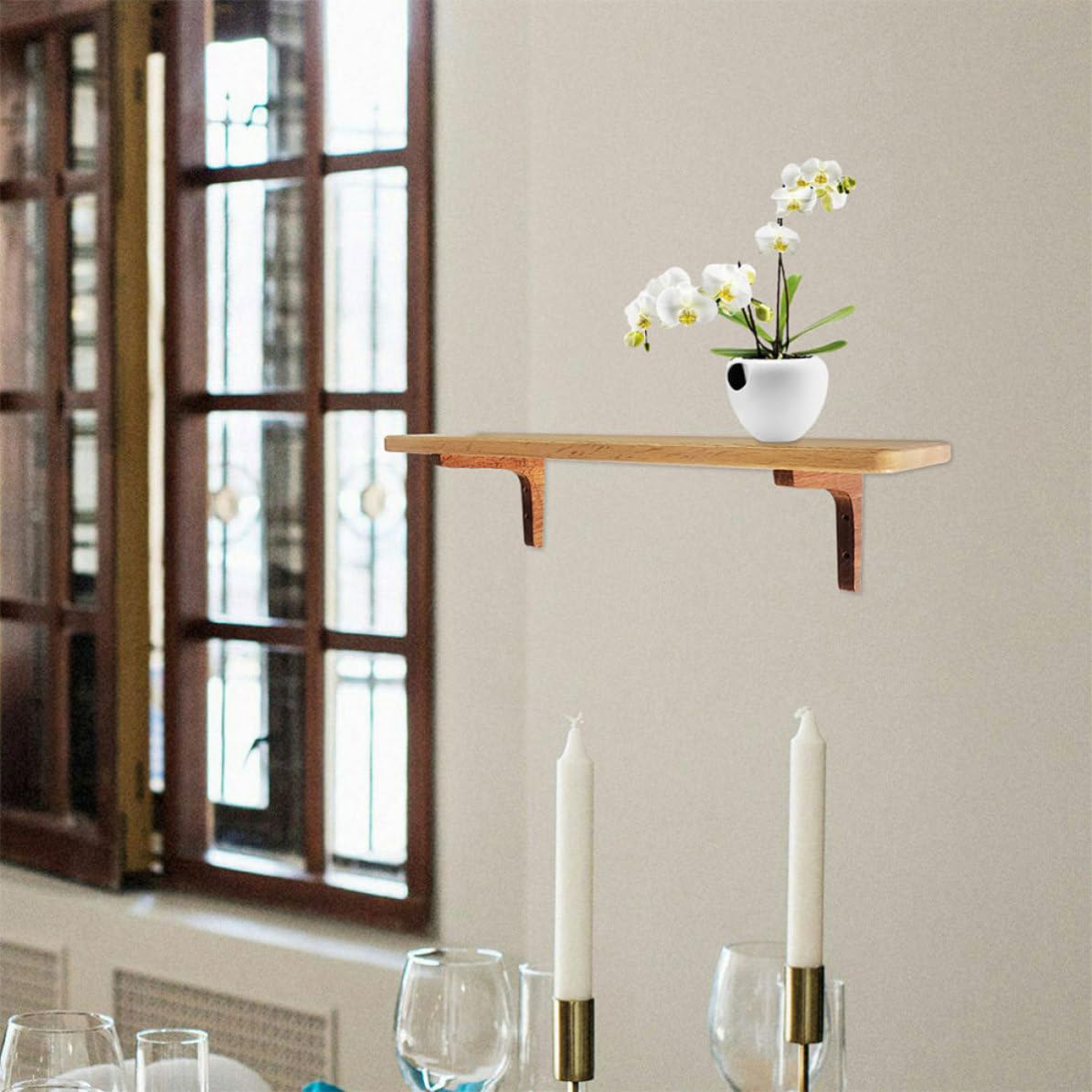 2piezas Soporte para Estantes de Madera Maciza Escuadras Resistentes para Baldas Flotantes Soporte de Esquina Duradero para Estantería Pared Color Marrón Oscuro