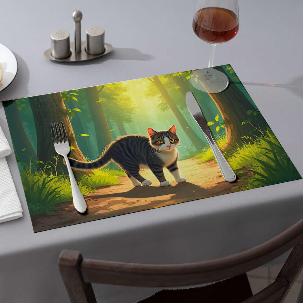 Set de table chat rayé imperméable pour éviter les taches sur table en bois
