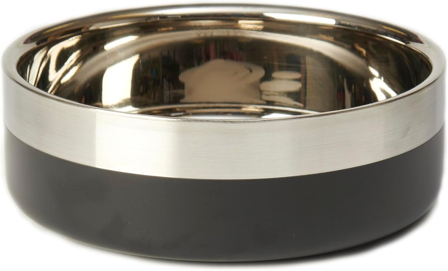 PetRageous 18441 Catalina Stainless-Steel Double Walled Dog Bowl 6.69-Inch Width and 3-Inch Height 3.8-Cups Capacity, Black