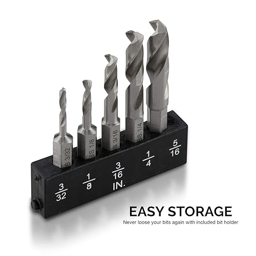 Miniatura 15 de NEIKO Juego de brocas avellanadoras 10218A para madera y metal, vástago triplano de 1/4 pulgadas, 5 brocas avellanadas, acero de alta velocidad M2