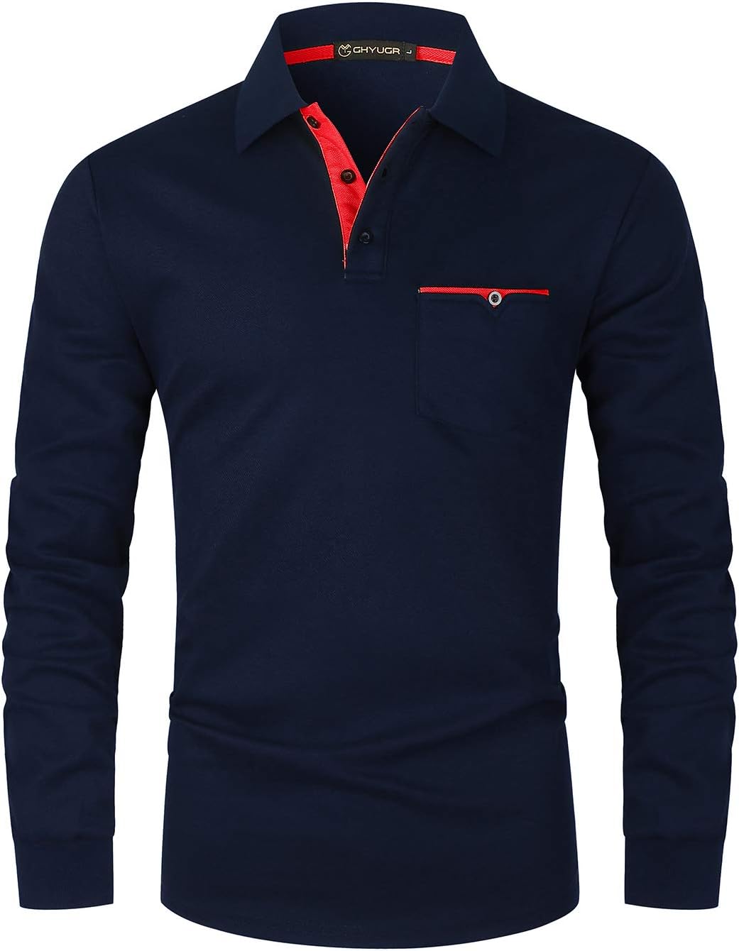 GHYUGRMen's Long Sleeve Polos Contrasting Colors Design Golf T-Shirt Casual Polo Shirts