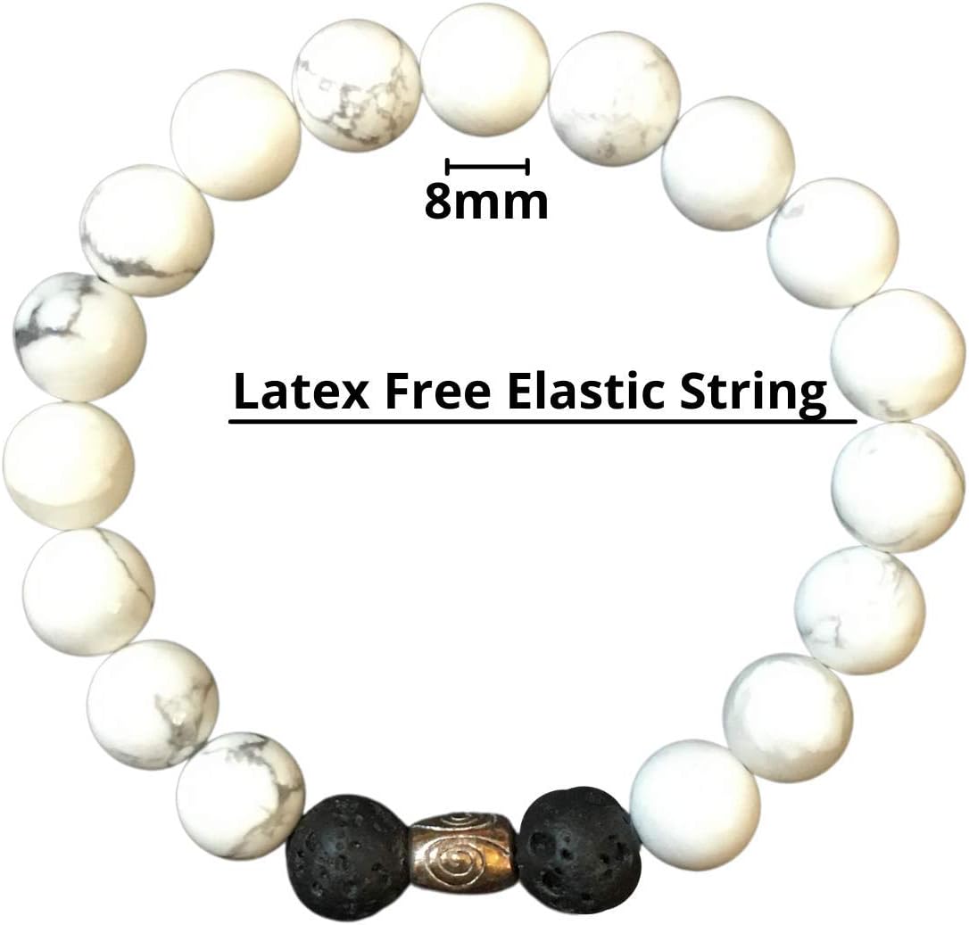 Howlite and Black Lava Stone Bracelet, Essential Oil Bracelet, Calming Bracelet, Protection Bracelet, White Howlite Bracelet, Howlite Bracelet