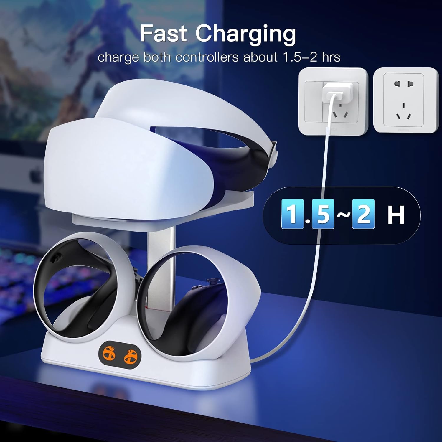 Charging Station for PS VR2 Sense Controllers with Headset Holder, Nargos Virtual Reality Charger Stand Dock PSVR2 Headset Display Accessories
