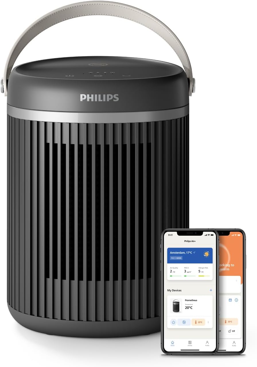 Philips 3000 Series Energy Efficient Connected Fan Heater 2000W, Up to 50% Energy Saving with Eco AI, Quiet 24db(A), 5 Safety Features, 45° Oscillation, Dark Grey (CX3120/01)