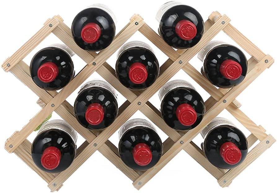 Wine Rack Foldable Tabletop Free Standing Wine Bottle Stand Holder Display Shelf for Home Kitchen Bar Cabinets Wood Wine Storage Racks Countertop (Color : Wood color, Size : Three)