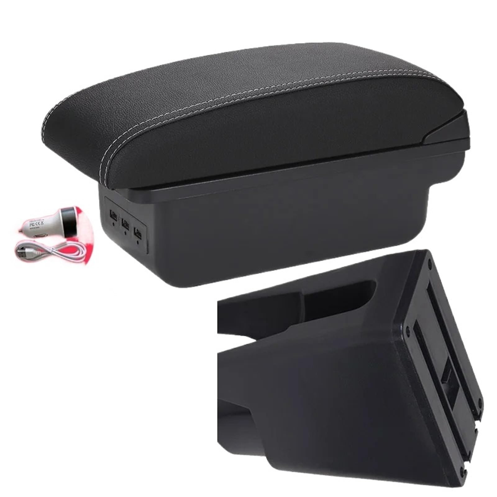 NOKRGQW Car Armrest Box For Citroen For C1 For Peugeot 107 For Toyota Aygo BJ Armrest Car Accessories(B3 Black white 3USB)