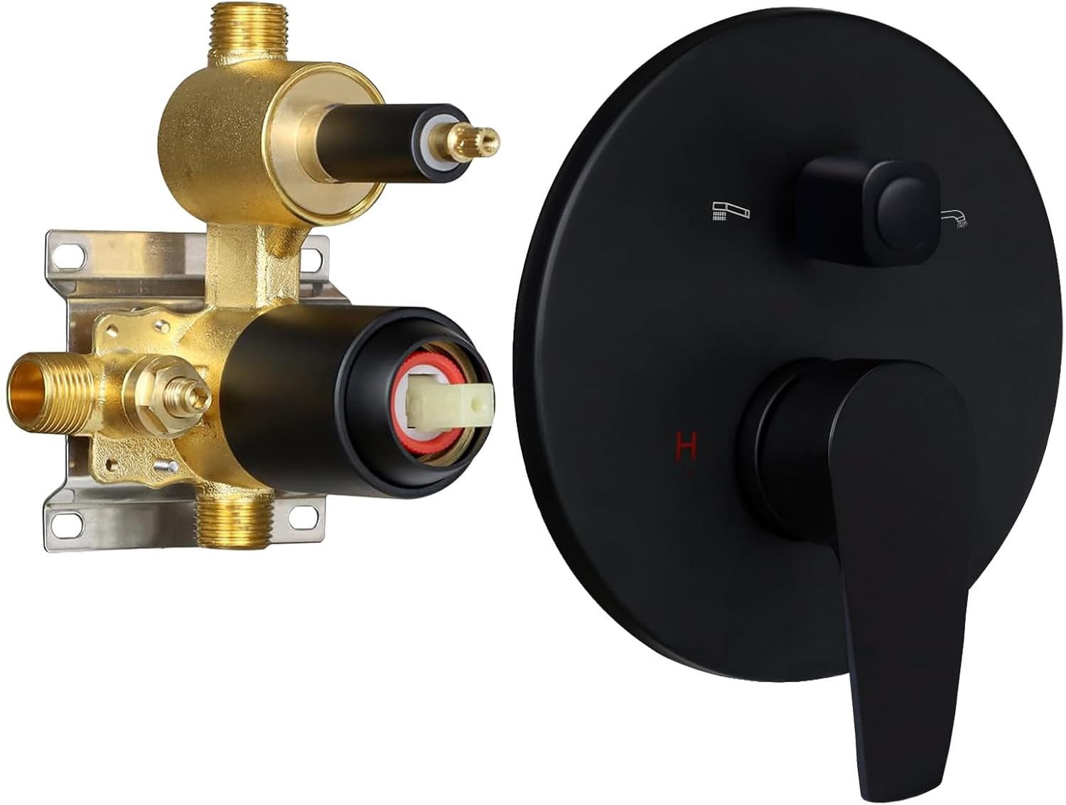 Solid Brass Single Function Pressure Balancing Valve Concealed Installation Round Shower Diverter Valve Wall Mount (Brushed Nickel)