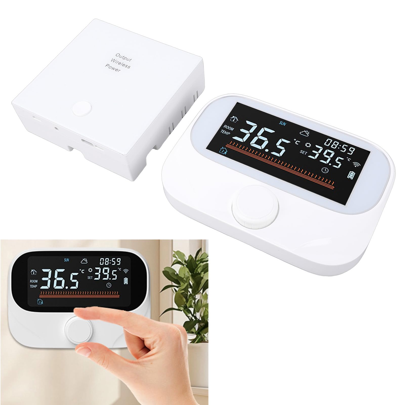 Oumefar WiFi Termostat Bojlera Termostat Pokojowy Sterownik Temperatury Programowalny Inteligentny Czas Pokrętło Obrotowe Wyświetlacz Pogody Pamięć Wyłączenia Zasilania z Odbiornikiem