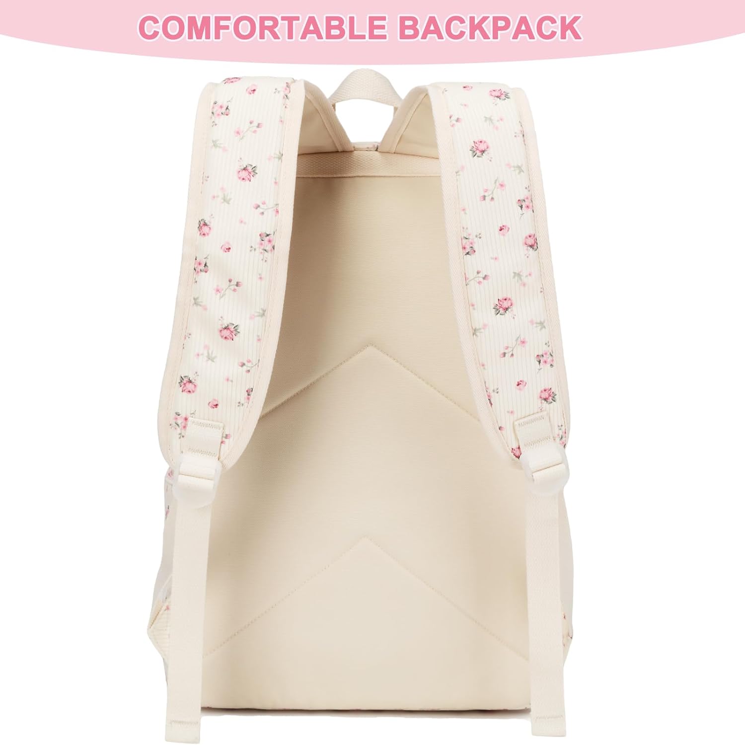 Octsky School Backpack for Girls Teens Corduroy Bookbags with Lunch Box, Women Travel Daypacks, Pink Flowers - Image 6