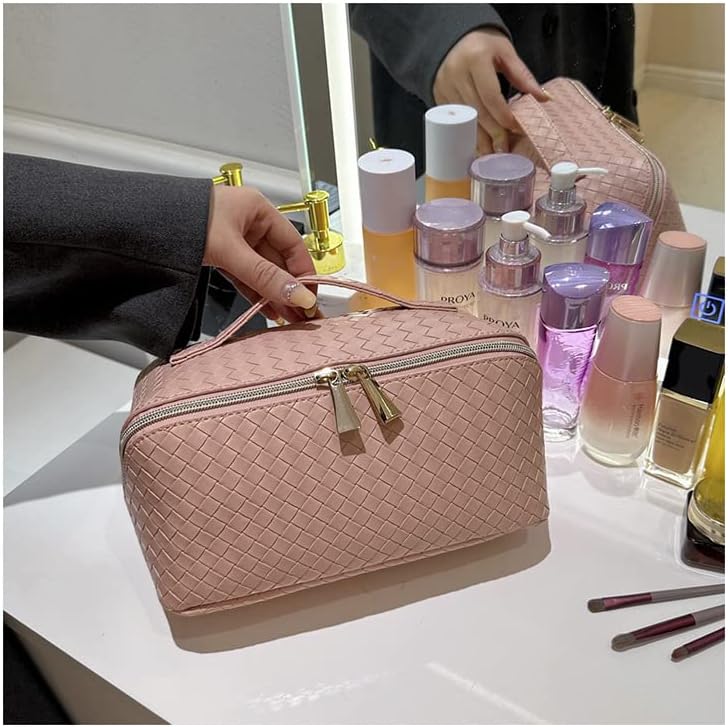 Miniatura 4 de CHICREEN Bolsa de maquillaje Bolsa de cosméticos Bolsa de maquillaje de viaje con divisores ajustables, portátil, de piel sintética, impermeable,