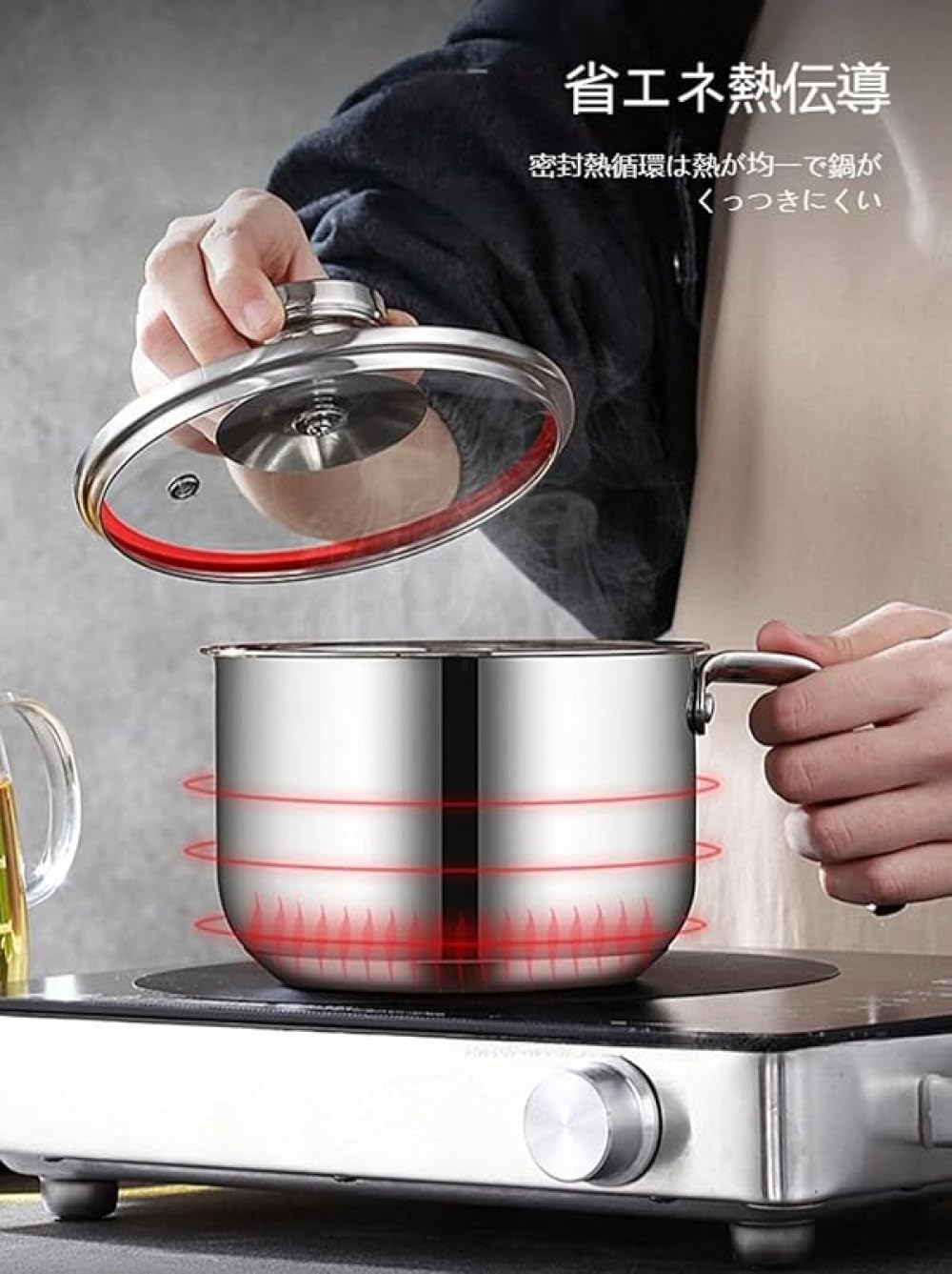 Juxkov、IH 対応ステンレス小鍋、マルチ用途、少人数用、一人暮らし用、片手鍋、ステンレス、小鍋