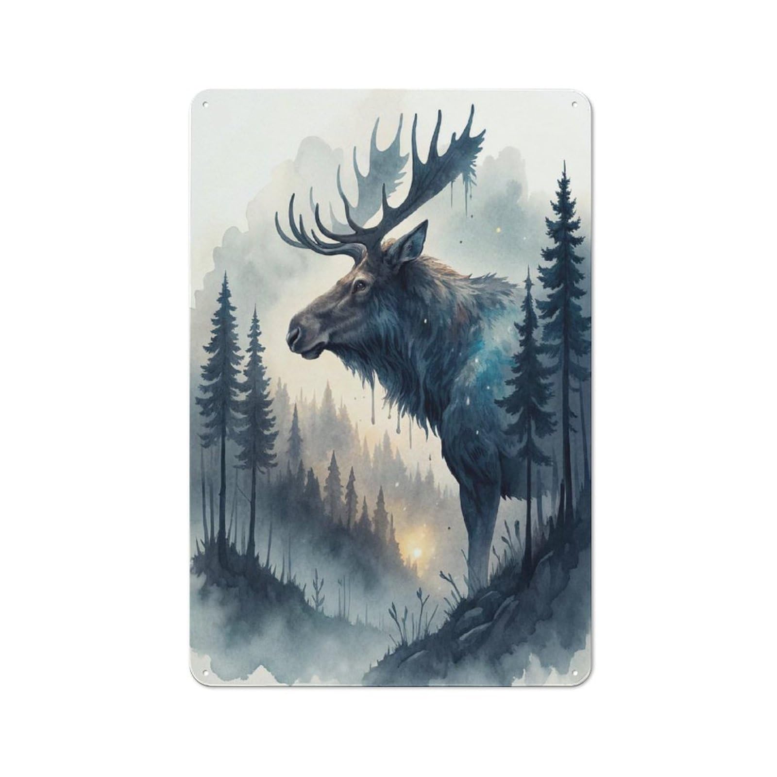 Junmoney Style-15 For Hallway Wall, Majestic Moose In Misty Forest Vintage-Inspired Metal Sign 30X20cm, A Moving-Home Gift For Collectors Of Tin Signs