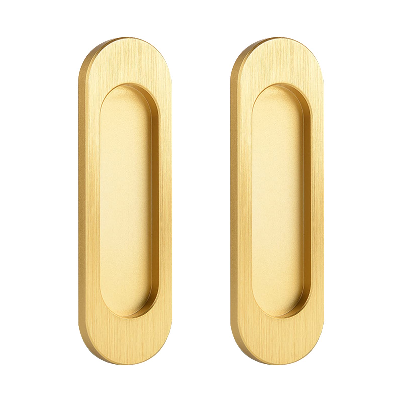 Morobor Brushed Gold Self-Stick Oval Sliding Door Pulls, 2Pcs Aluminum Alloy Flush Pull Punch-Free Handle For Sliding Barn Door Windows Cabinets (, 100Mm)