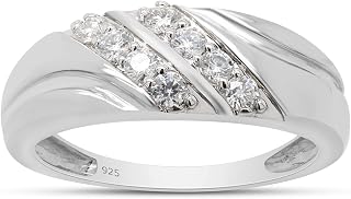 Men's Wedding Band Ring Round Cut Lab Created Moissanite or Lab Grown Diamond Anniversary or Engagement Ring in 14K Gold Over Sterling Silver Jewelry Gift for Him