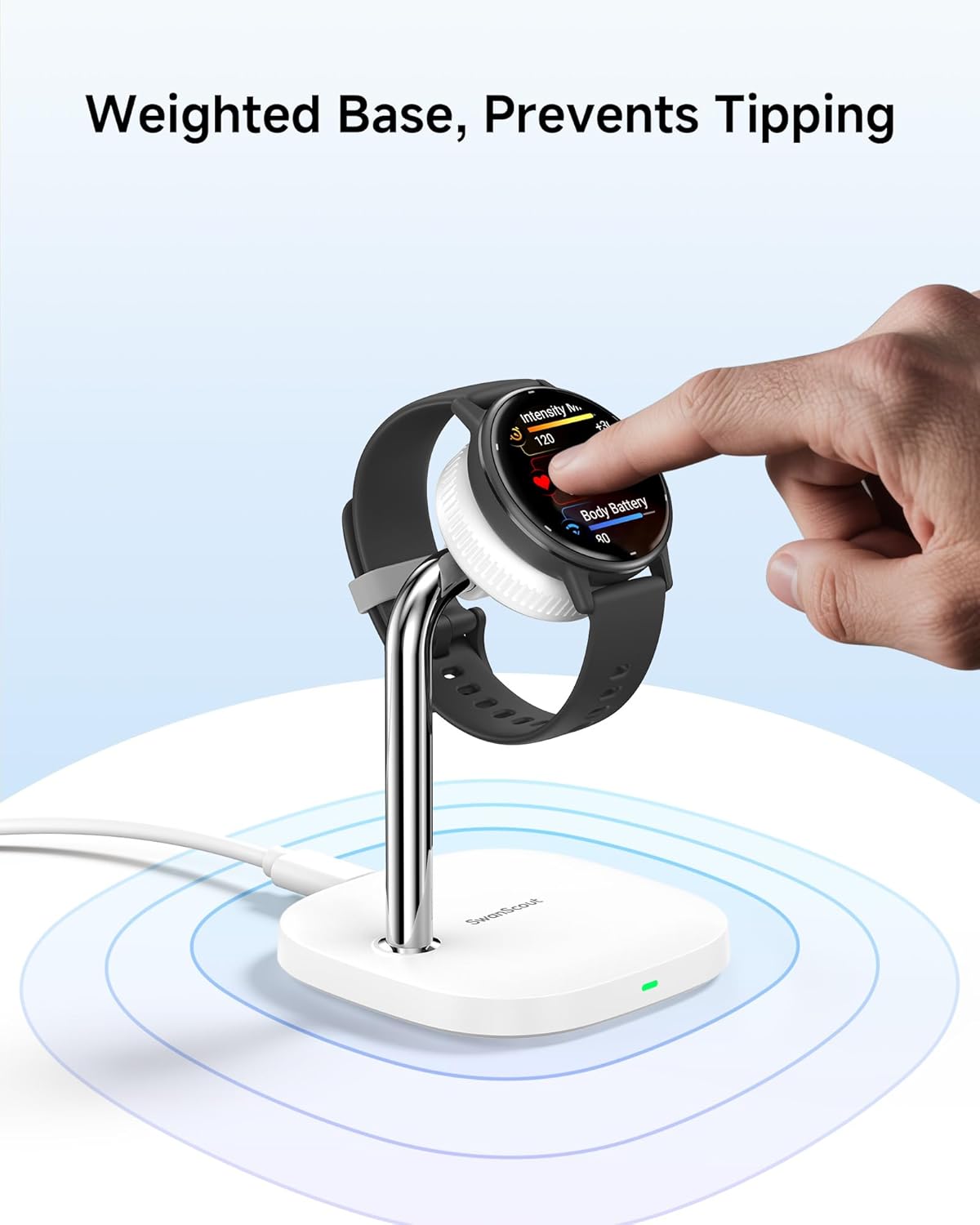 SwanScout Watch Charger Stand for Garmin Watch Forerunner 165/265/45, Vivoactive 6/5, Instinct 3/2, Tactix, Approach, Quatix Series and for Multiple Garmin Watch Devices, SwanScout 505GM (White)