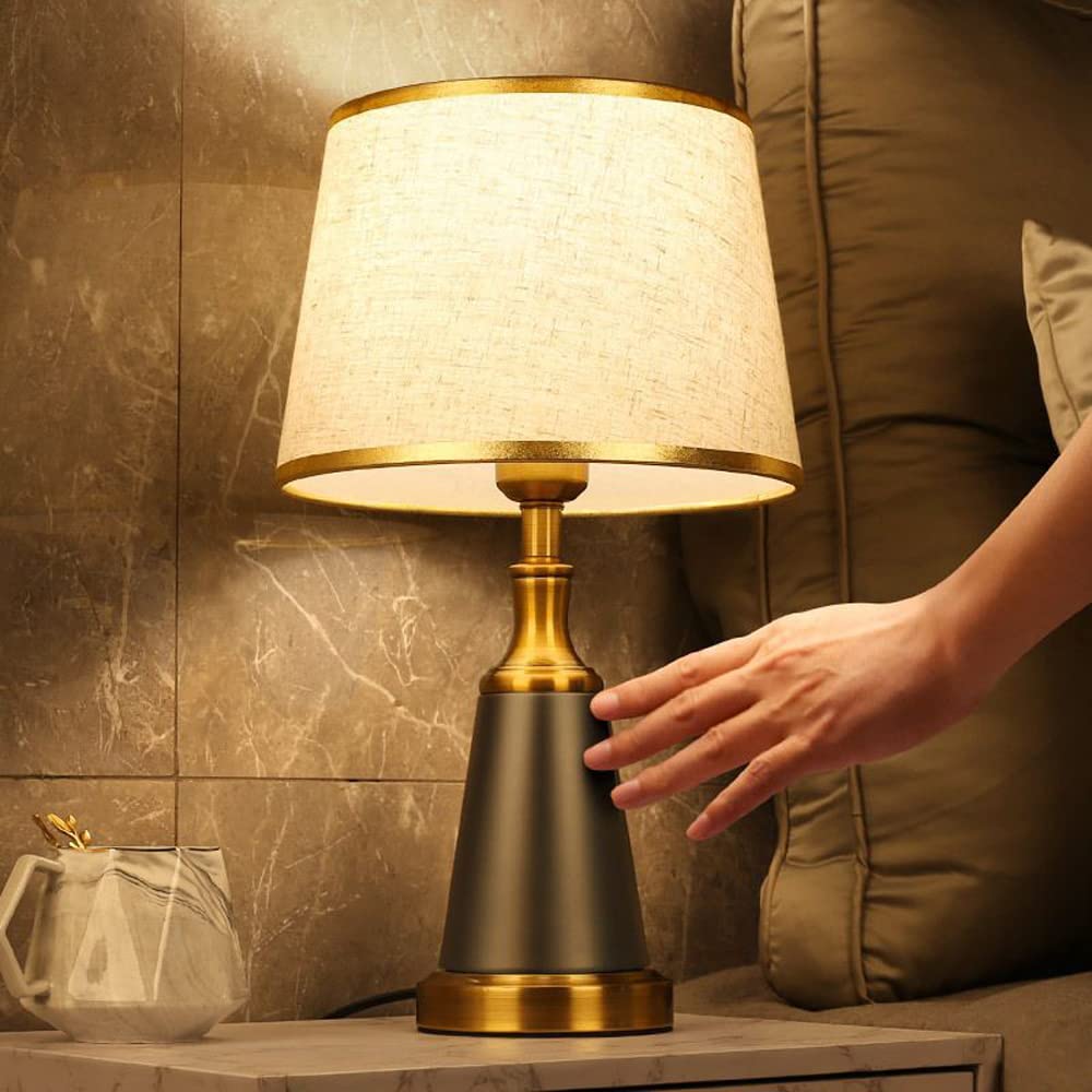 Mengjay Lámpara de Mesa E27，Lámparas de Mesita de Noche，lámpara de Noche con Tulipa de Tela y Base de Metal，Lámpara Escritorio para Dormitorio, Estudio, Salon